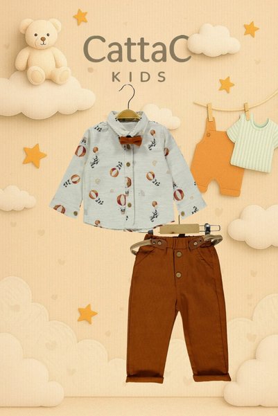 Cattac Kids CattacKids | Erkek Bebek Şık Royal Balon Desenli Takım (6-24 Ay)