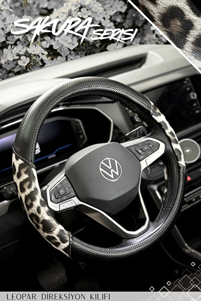 PlusOto Sakura Serisi Leopar Karbon Desenli Direksiyon Kılıfı Araç Aksesuar G...