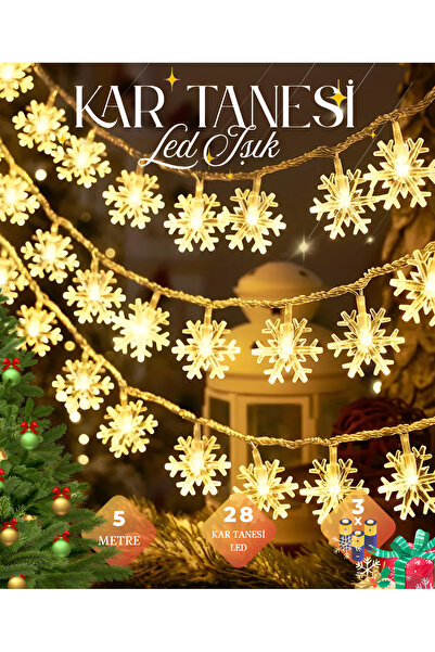 nextbuy Kar Tanesi Led Işık 5 Metre 28 Led 3x Pilli Yılbaşı Ağaç Süsü Aydınlatma Sarkıt Dizeleri Gün Işığı
