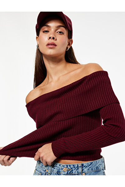 Koton Pulover tricotat slim fit cu mâneci lungi și umeri expus