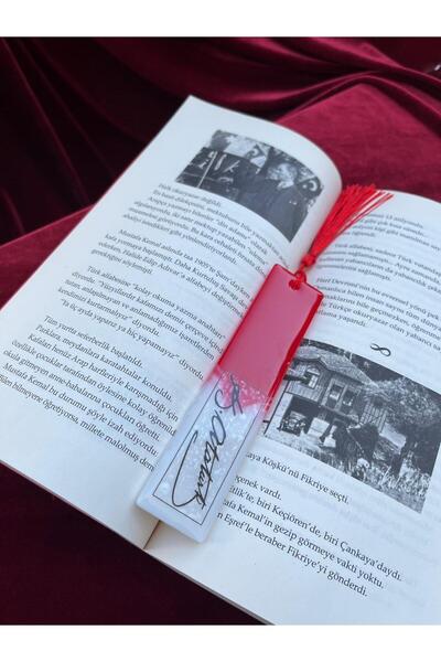Demet Art Studio Reçineye Hayat Veriyoruz Epoxy Atatürk Signed Red and White Colored Gift Bookmark