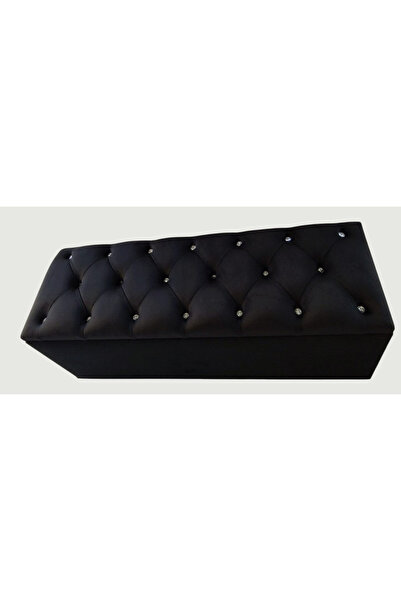 OEM Bancheta tapitata tip chesterfield cu spatiu pentru depozitare, Catife, negru, black, 104x36x40 cm