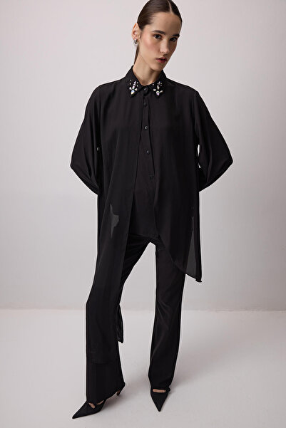 Touché Privé Cămașă din șifon brodat cu piatră