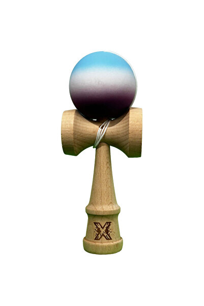 OEM Jucarie Kendama X Originala, Profesionala din Lemn, Rubber Grip, 18 cm, Gradient Albastru Alb Mov