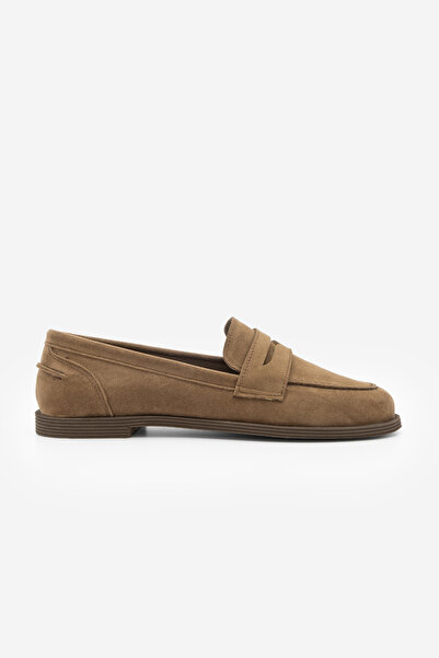 Marjin Damen-Loafer mit flacher Sohle, Mokassin, Freizeitschuhe, Benif Tan Wildleder