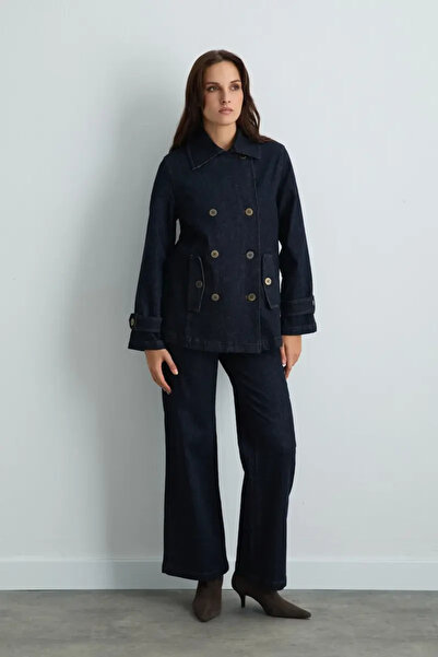 Gusto Denim Trençkot - Lacivert