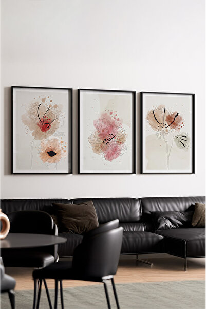 huhuli Ahşap Siyah Çerçeveli Minimalist 3’lü Tablo Huhu205