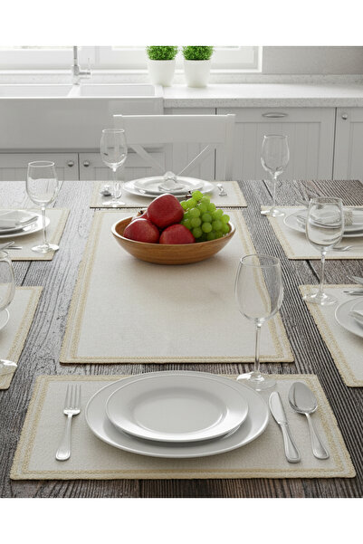 Perky Moth Dantelli Pamuklu Runner 50x150 & 6'lı Supla Seti 35x50 | Amerikan Servis - 7 Parça Çeyiz Seti