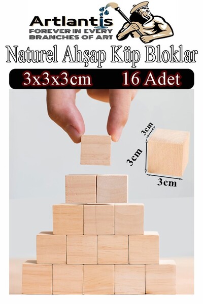 Artlantis Naturel Ahşap Küp Bloklar 3x3x3cm 16 Adet Ahşap Naturel Kare Blok E...