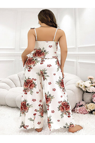 lidofya Floral Print Satin Plus Size Pajama Set