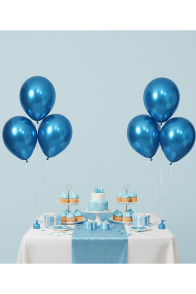 Cansüs 15'li 12 İnç Krom Balon Seti Mavi - Metalik Parlak Parti ve Dekor Balonları