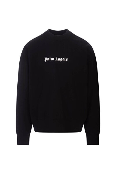 Palm Angels COTTON CREW-NECK SWEATSHIRT BLACK-WHITE – BLACK COTTON SWEATSHIRT WITH LOGO