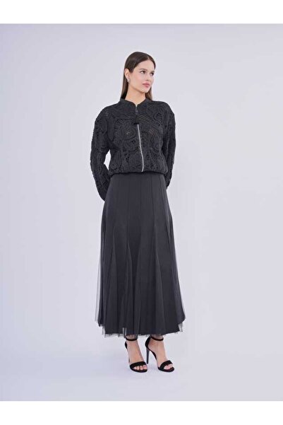 SERPİL Dantel Dokulu Fermuarlı Kısa Kadın Mont 39636 MONT