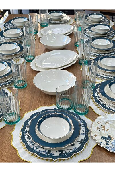 MD MİMOZA DEKOR Yemek Takımı 90 Parça 12 Kişilik Azur