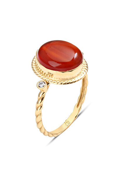 Aslı Gold Burgu Kol Altın Akik Taşlı Nostalji Yüzük (YZK0037)