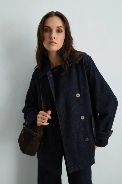 Gusto Denim Trençkot - Lacivert