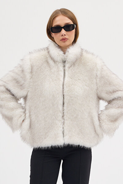 MODA DARELL سترة مسطحة فاخرة مزودة بسحاب من الفرو