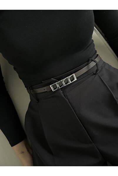 LİA KEMER Cureaua cu model pătrat cu cataramă argintie pentru femei, curea pe...