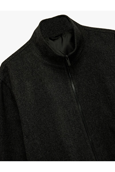 Koton Uzun Kollu Slim Fit Cepli Dik Yaka Fermuarlı Kaşe Spor Ceket