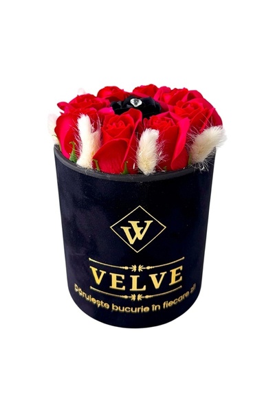 velve Aranjament floral VLV, cu 9 trandafiri de sapun, lagurus criogenat si c...