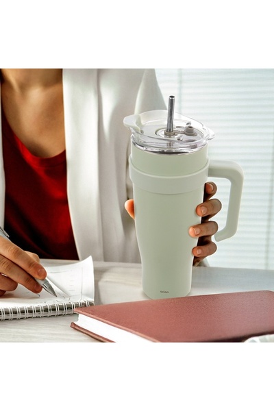 Other STALOWY KUBEK TERMICZNY TERMOS 1200ml Z RĄCZKĄ I SŁOMKĄ ORION 112282 MIĘTOWY