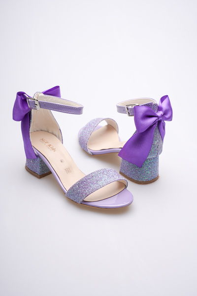 SGF KIDS Tekbant Purple Silvery Back Bow-Knot Heelled Evening Shoes