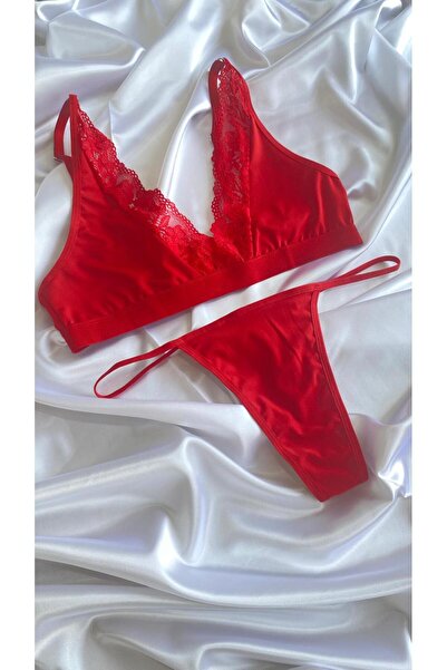 Maly Love Дамски комплект сутиен и бикини с червени дантелени детайли