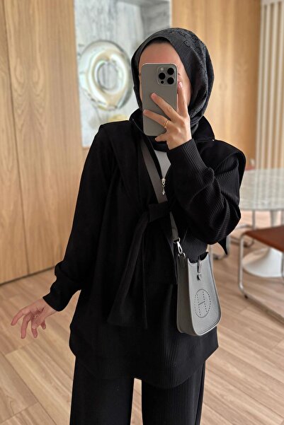 Ka Hijab 3-Piece Set with Shoulder Scarf - Black