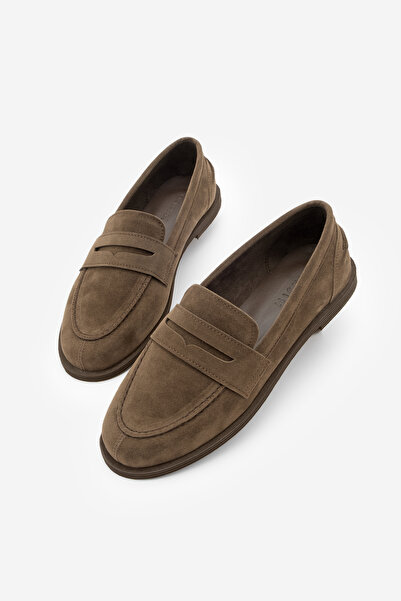 Marjin Women's Loafer Flat Sole Moccasin Casual Shoes Benif Brown Suede