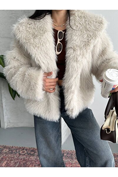SBL COLLECTİON Faux Fur with Shawl Collar and Inner Lining