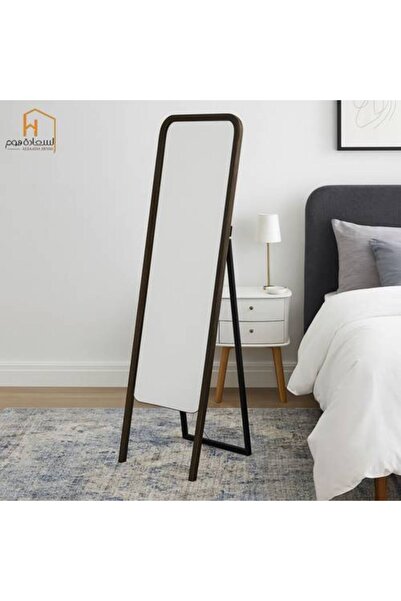 Al Saada Home مرآة بتصميم عصري بحامل خشبي - 170 × 68 سم - بني غامق