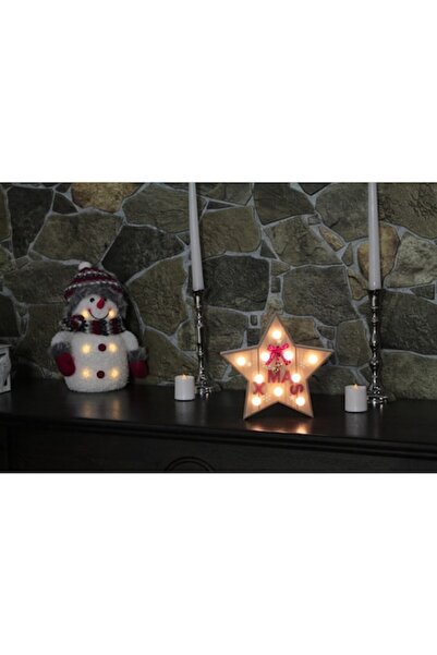 OEM Decoratiune lemn stea Xmas 10 LED-uri cu lumina calda, alimentare baterii