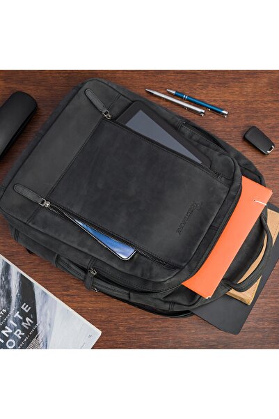 Other Leather backpack for a 15.6 laptop, large A4 business, roomy, black, Beltimore