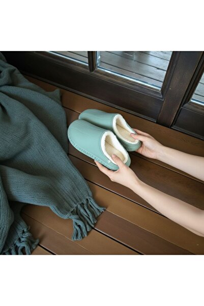 AkınalBella Akınal Women's Pastel Green Wool Inside Orthopedic Light Sole Home Office Daily Slippers