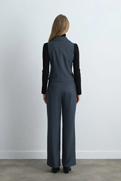 Gusto Bele Oturan Kumaş Yelek - Lacivert