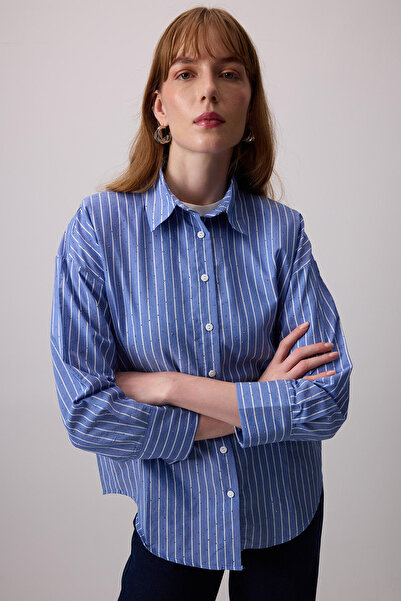 Touché Privé Cămașă din poplin cu dungi brodate cu piatră