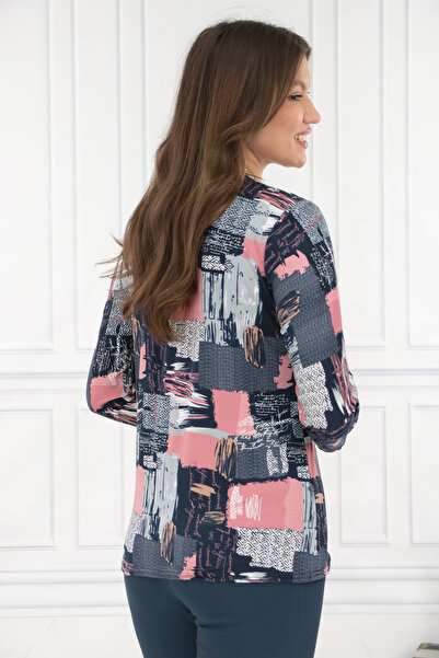 Trend Land Μπλούζα σε μπλε σκούρο μπλε χρώμα με ροζ-μπλε αφηρημένο τύπωμα