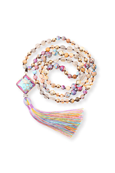 craftmystic Colier Mala din pietre prețioase colorate mixte cu 108 mărgele și ciucure