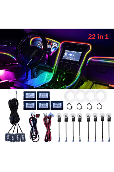 Taggo Kit iluminare interioară auto RGB, 12V, acril, 22 module, 64 culori cu ...