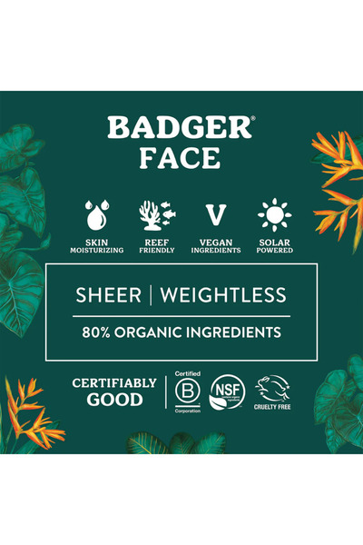 Badger Organik Yüz Güneş Kremi - SPF 30 - Mavi Işık Korumalı - Doğal Mat Bitiş - Mineral Filtre - 50