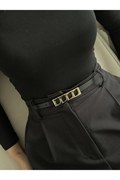 LİA KEMER حزام نسائي من ايكون بتصميم مربع ومشبك ذهبي، حزام خصر، حزام للسترة، ...