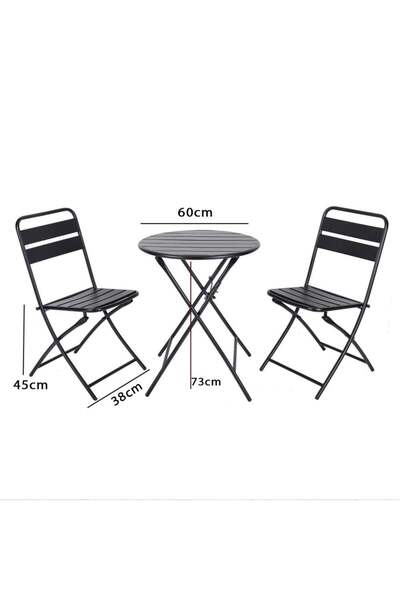 Family Ship Round Table Set with 2 Folding Metal Chairs - Black 569