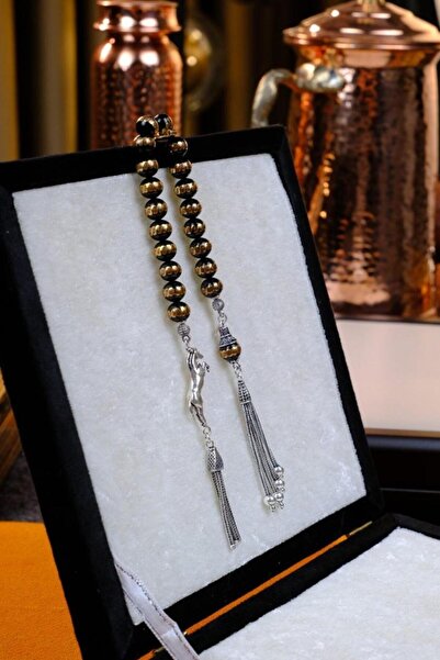 dergah tesbih Solid Brass Wrapped Silver Tassel Zaza Oltu Stone Prayer Beads