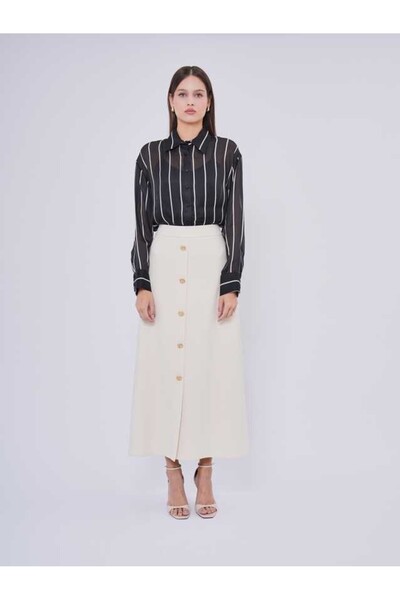 SERPİL Dikey Çizgili Düğmeli Uzun Kollu Kadın Gömlek 39662