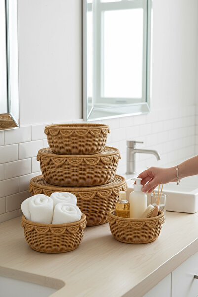 zezedesing Rattan 3 Size Oval Organizer with Lid (Lid with Tray Feature)