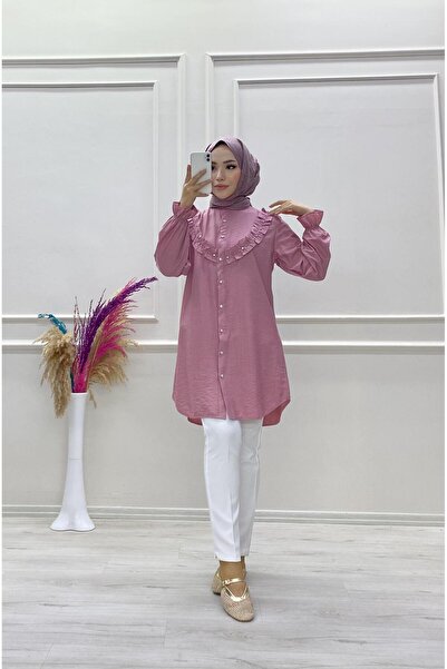 moda acar Strawberry Fabric Tunic with Stone Details
