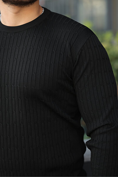 comstar Ανδρικό πουλόβερ με μακρύ μανίκι με λαιμόκοψη σε μαύρο χρώμα
