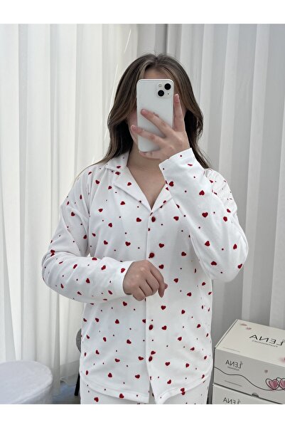 Lena Homewears Women's Patterned Buttoned Premium Termosoft Pajama Set with Underwear