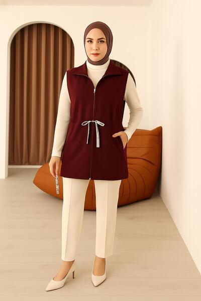 Bellemodam Kadın Modal Kumaş Fermuarlı Cepli Yelek SRD0108