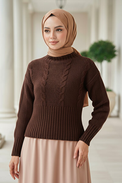 Salih Çelebi بلوزة بيل ريبانا محبوكة 0174 - بني